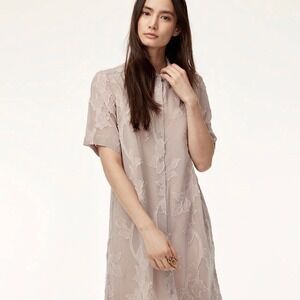 Aritzia Wilfred Hemistiche Textured Floral Shirt Dress light pink sheer size xs